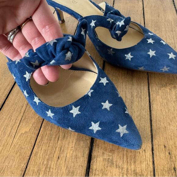 J. Crew Sophia Blue and Silver Starry Suede Kitten Heels Mules 7 americana - Picture 6 of 11